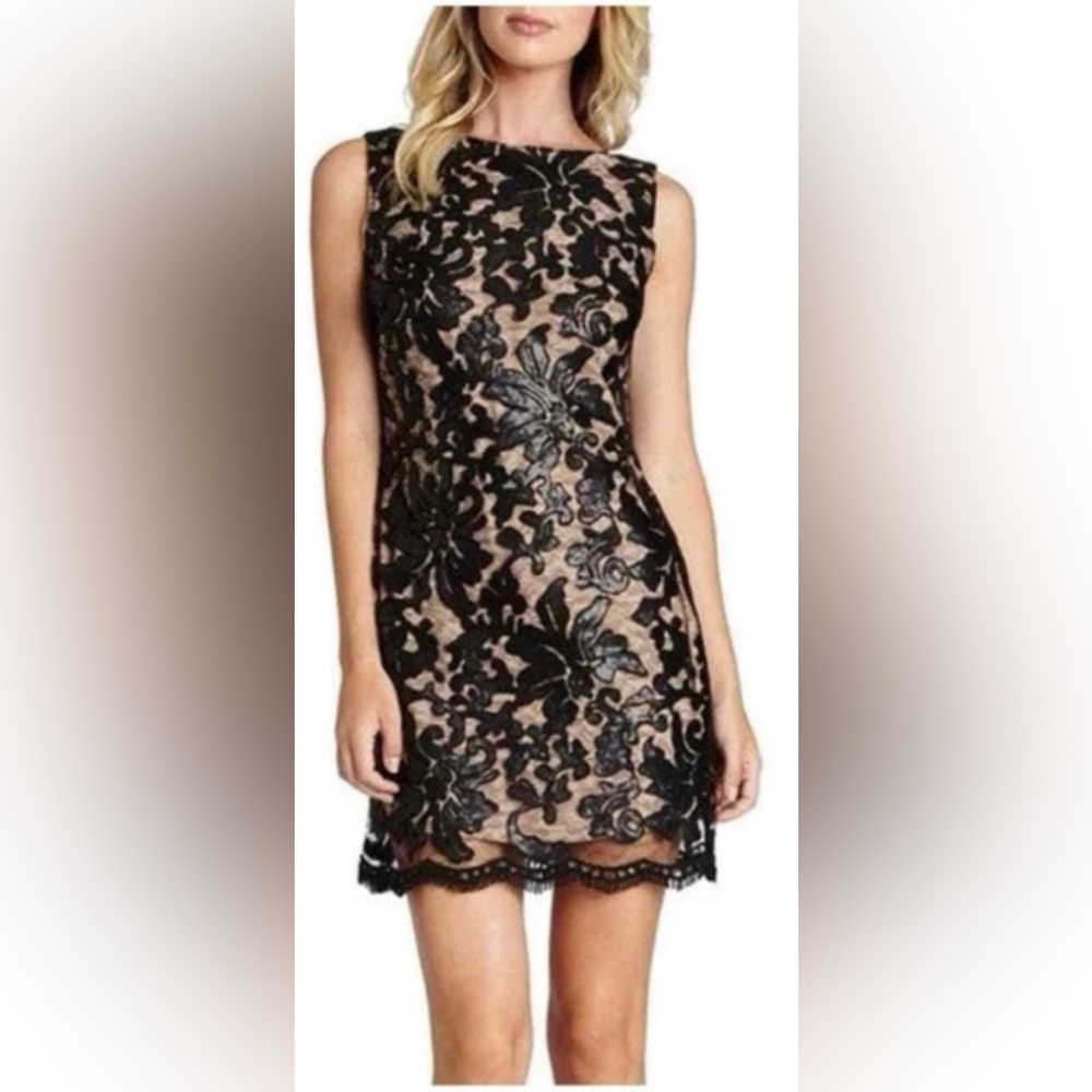 DRESS THE POPULATION DRESS XS BLACK MINI SHORT SLEEVE